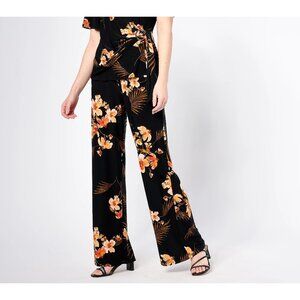 Dennis Basso Pants Size Medium Petite Printed Italia Knit Wide Leg Botanical NEW